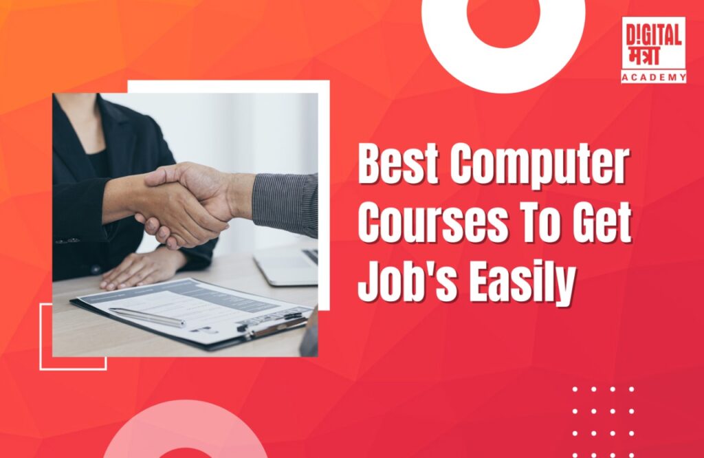 red background image with a shake of hand and text with best computer courses to get job's easily