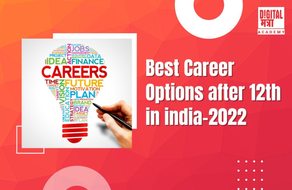 a blog post cover image with a career related image in left and title "best career options after 12th in india 2022"